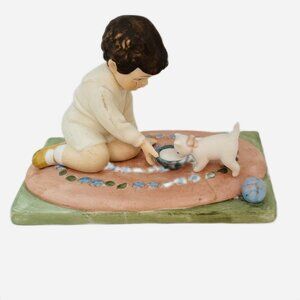 Vintage Porcelain Figurine Boy Feeding Cat Bessie Pease Gutmann 1985 Taiwan